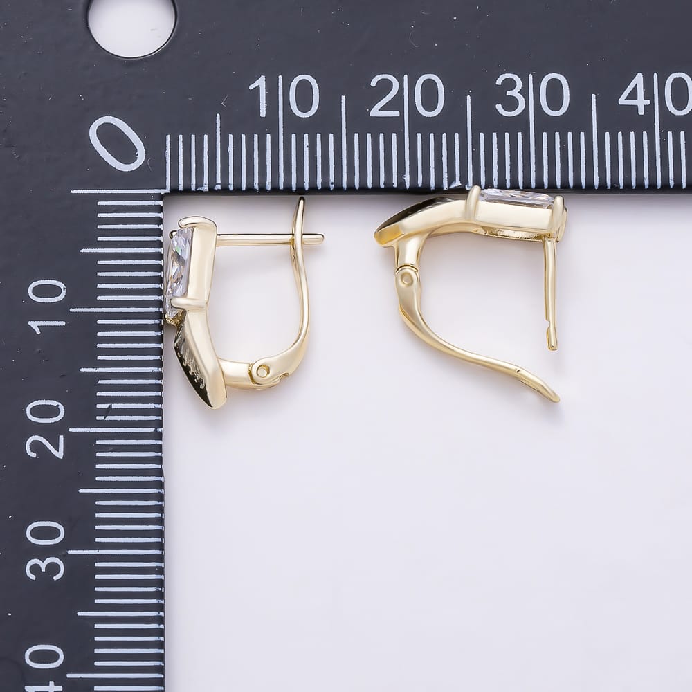 14K Gold Filled 17mm Clear Baguette CZ Edged Geometric English Lock Hoop Earrings | Earrings-01208