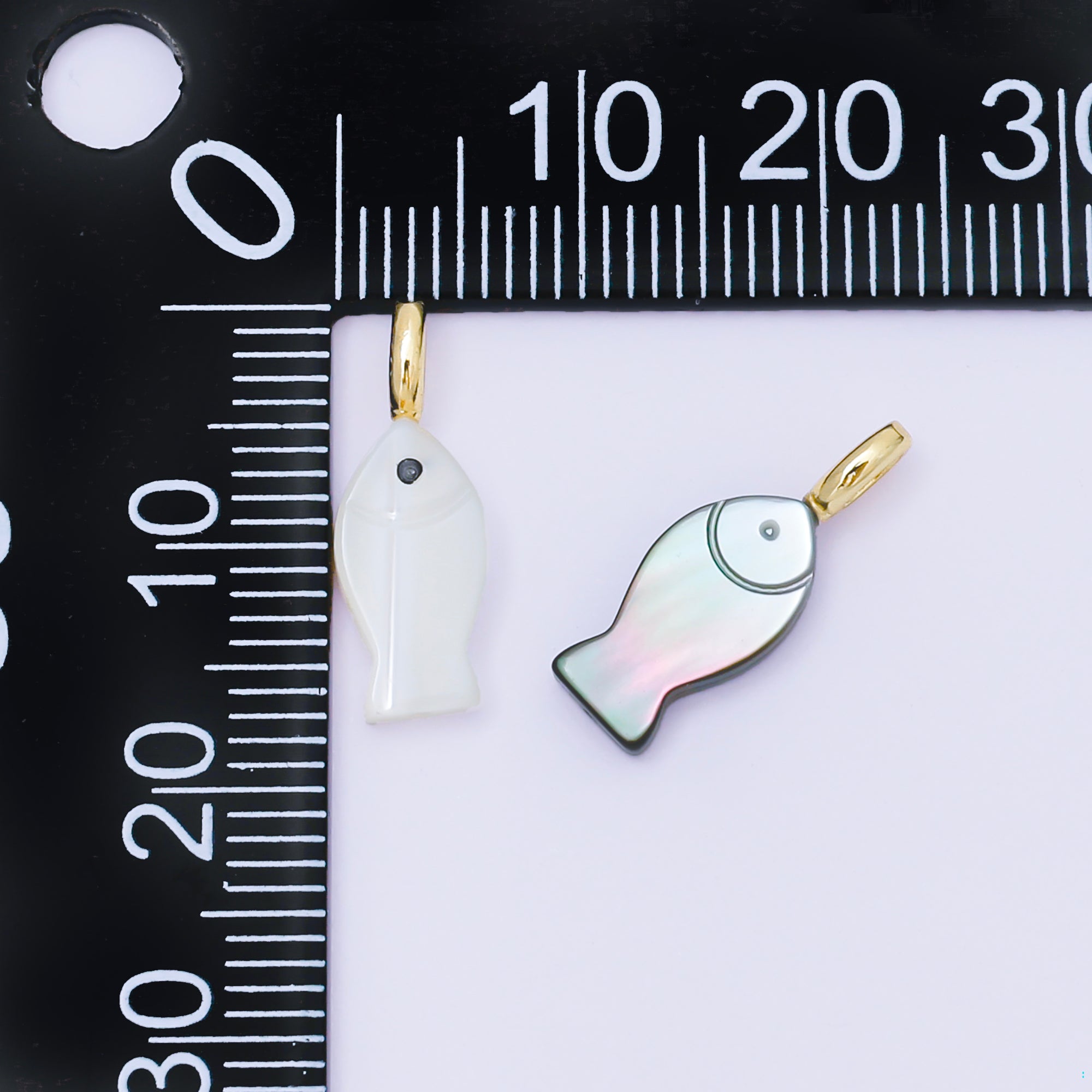 24K Gold Filled 17mm Shell Pearl, Abalone Fish Outline Dainty Pendant | AF565 AF566