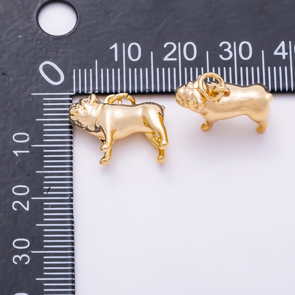 16K Gold Filled 17mm Plain 3D Standing Bulldog Animal Charm | Charms-02153