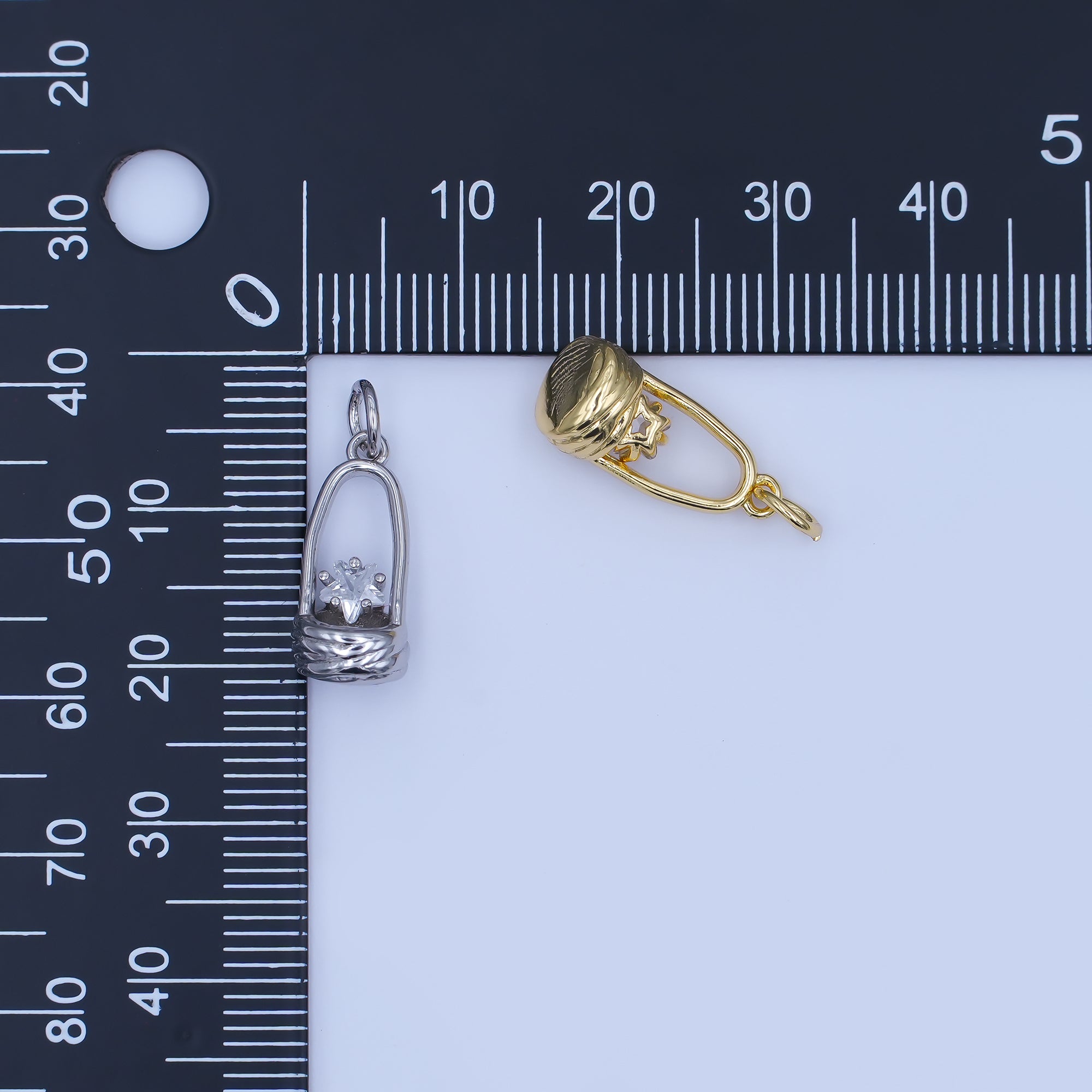 24K Gold Filled Celestial CZ Star Wishing Well Charm in Gold & Silver | E549