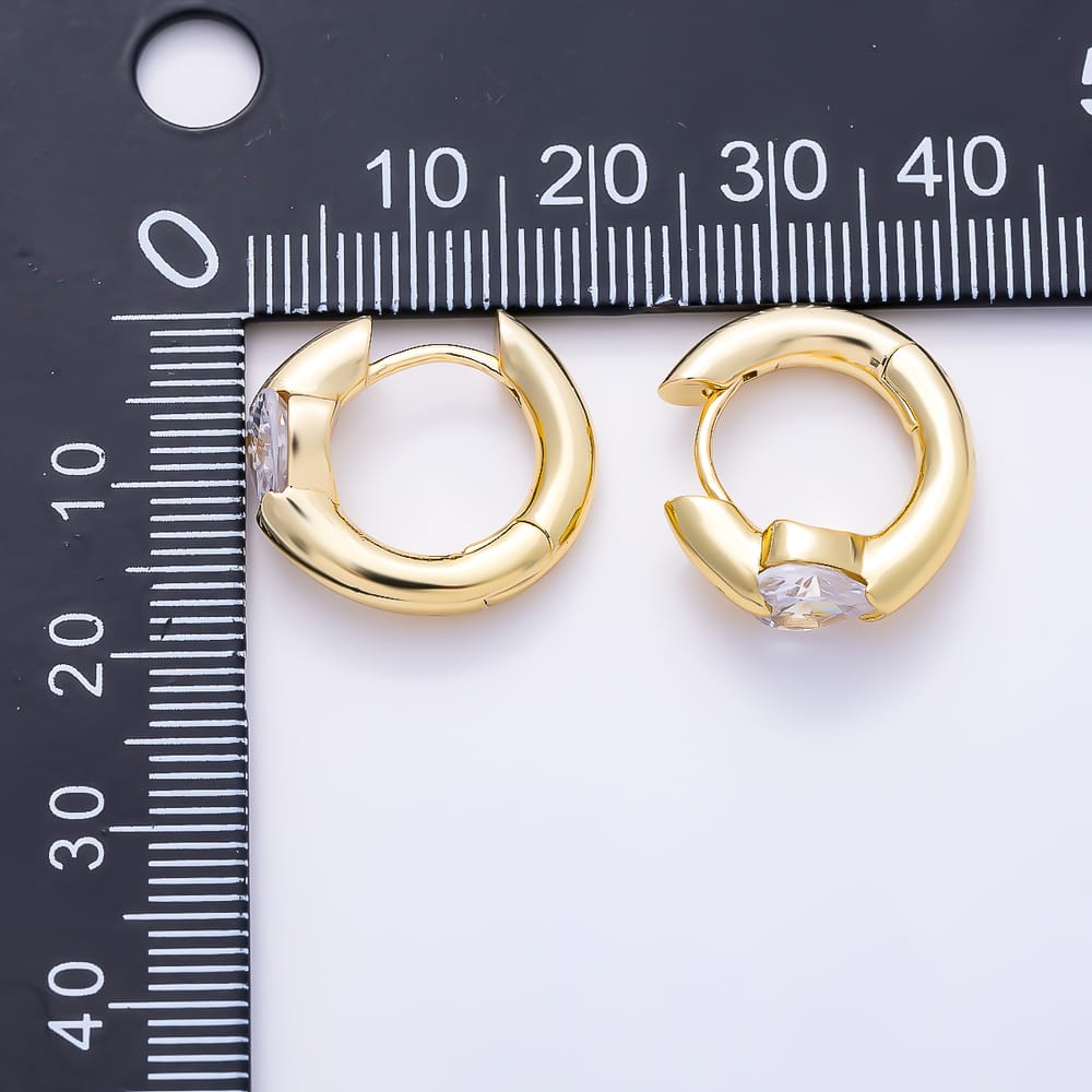 16K Gold Filled 17mm Clear CZ Heart Chubby Cartilage Huggie Earrings | Earrings-01063