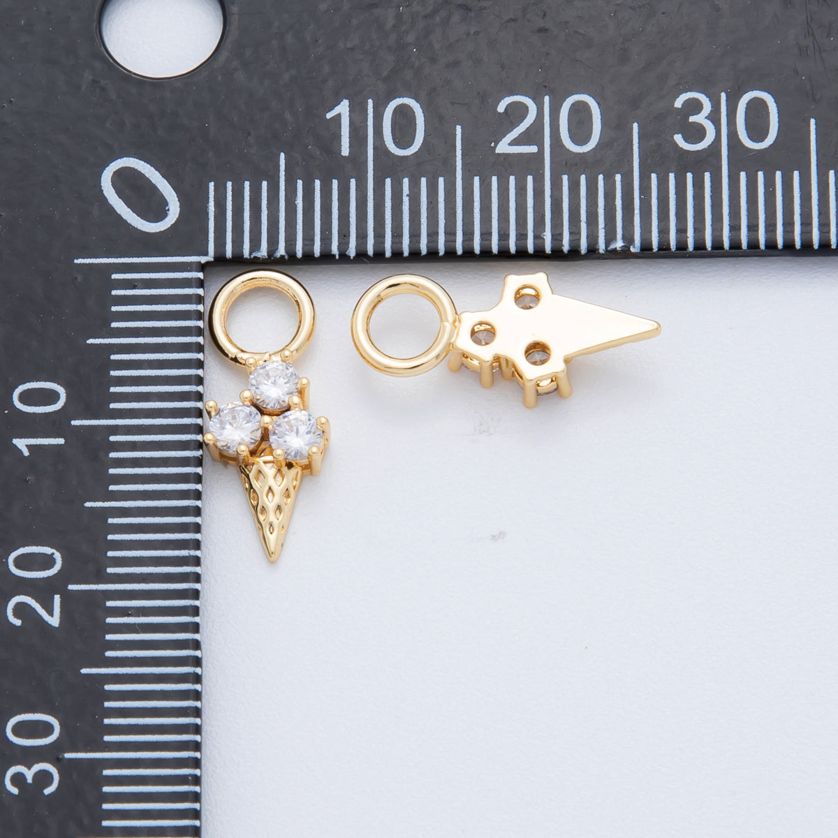18K Gold Filled Clear CZ Ice Cream Cone Add-On Drop Earring Charm | C374