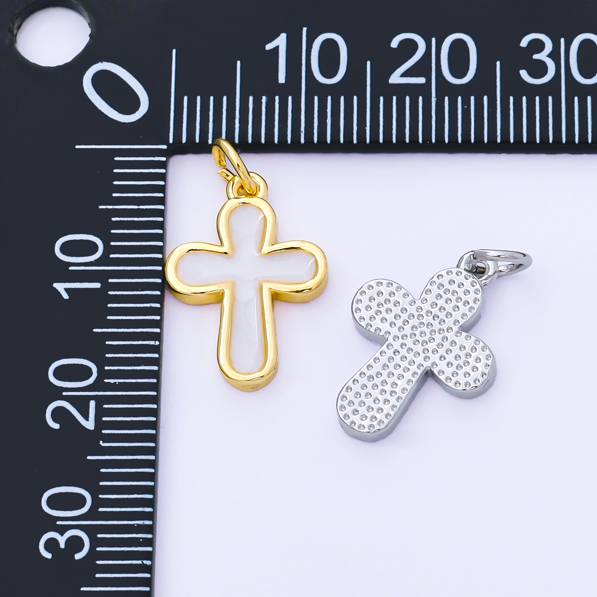 24K Gold Filled 16mm White Enamel Cross Holy Christian Catholic Charm in Gold & Silver | AF1518