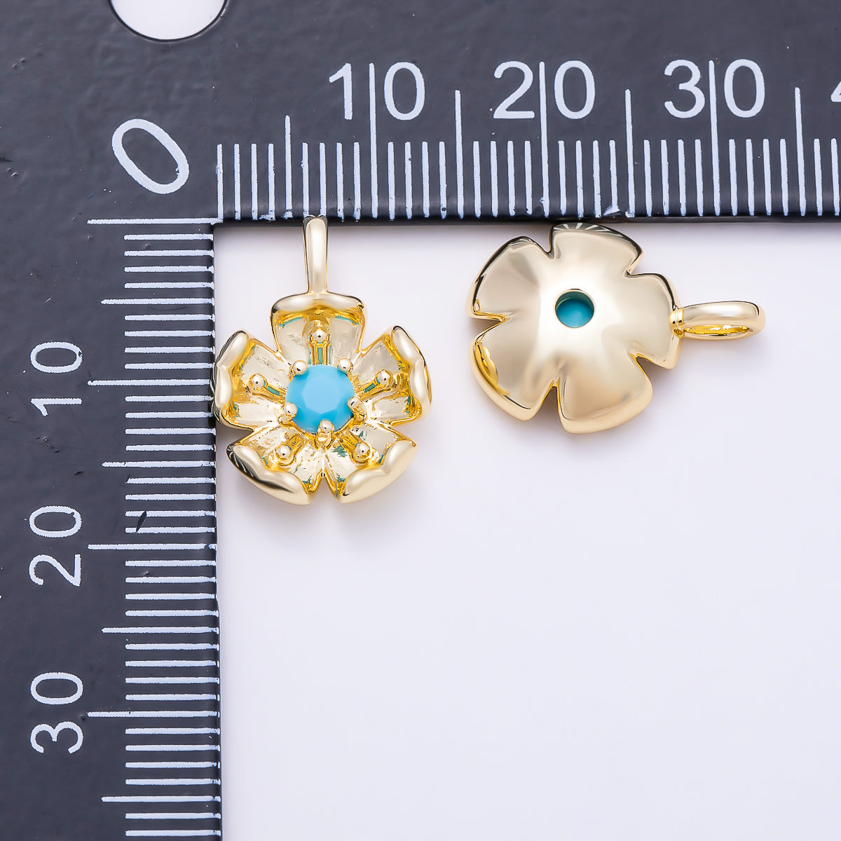 16K Gold Filled 17mm Turquoise CZ 3D Cupped Flower Charm | Charms-01871 - Charms-01872