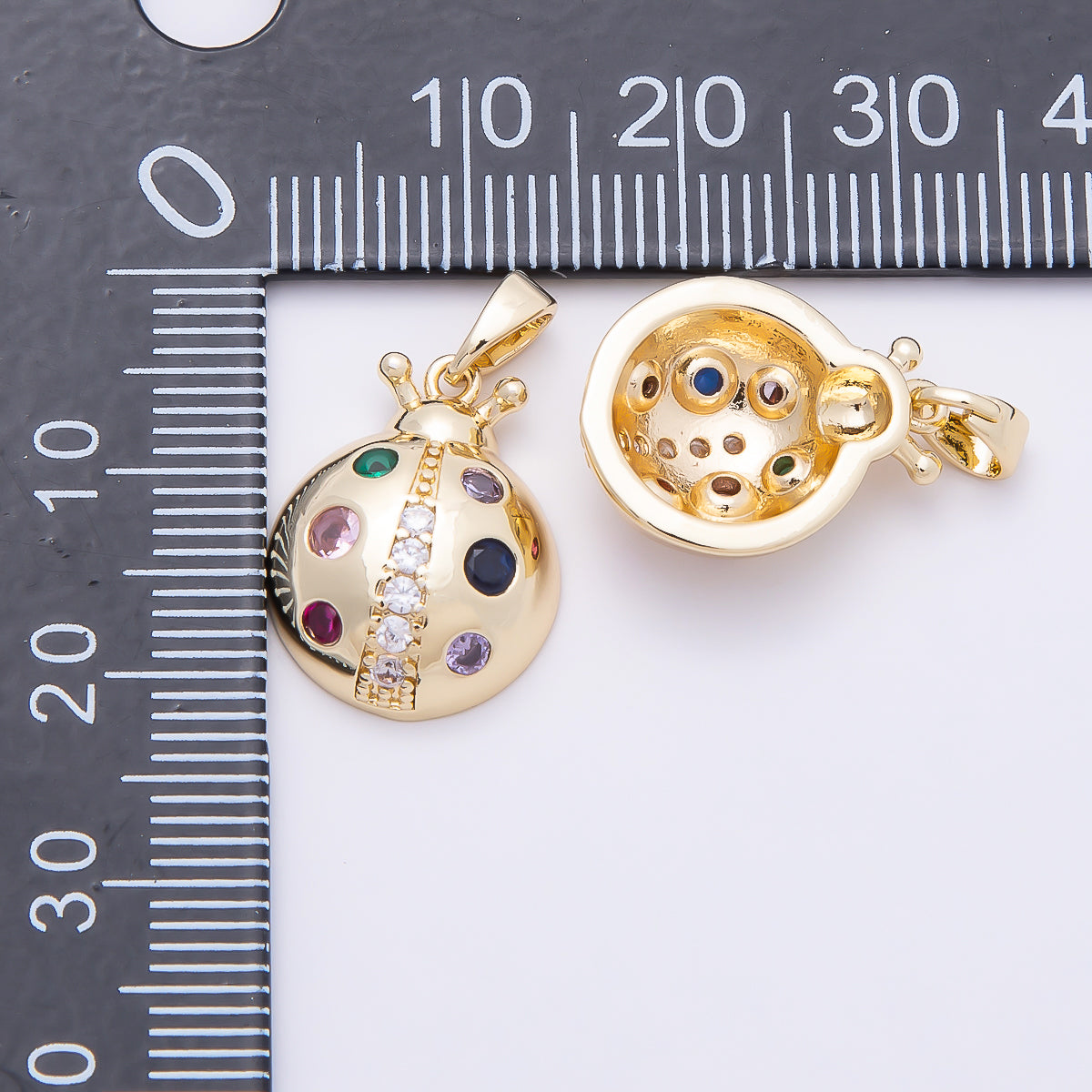 16K Gold Filled 17mm Multicolor CZ Dotted Lady Bug Insect Pendant | Charms-01040