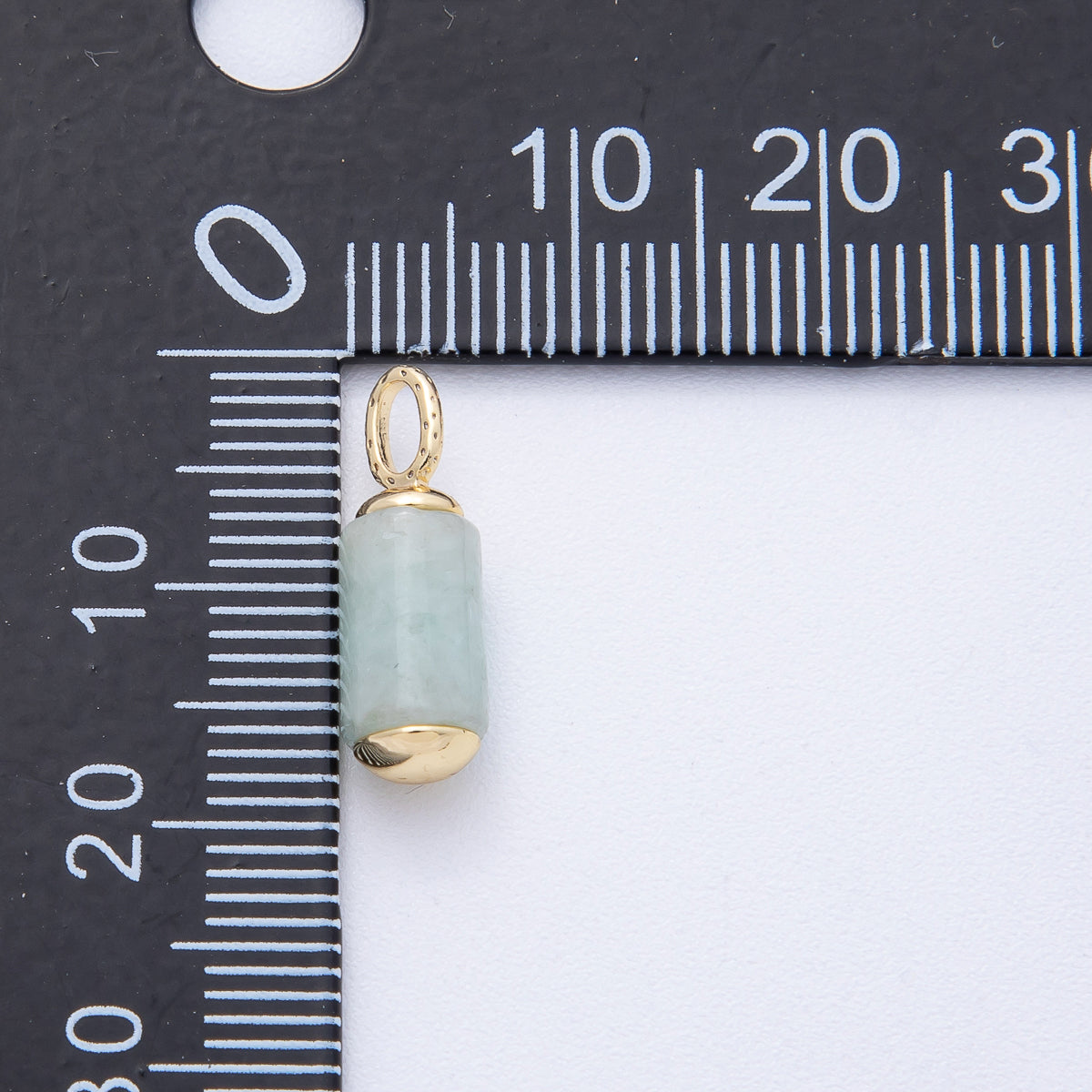 18K Gold Filled 17mm Green Prehnite Gemstone Cylinder Tube Drop Charm | AK146