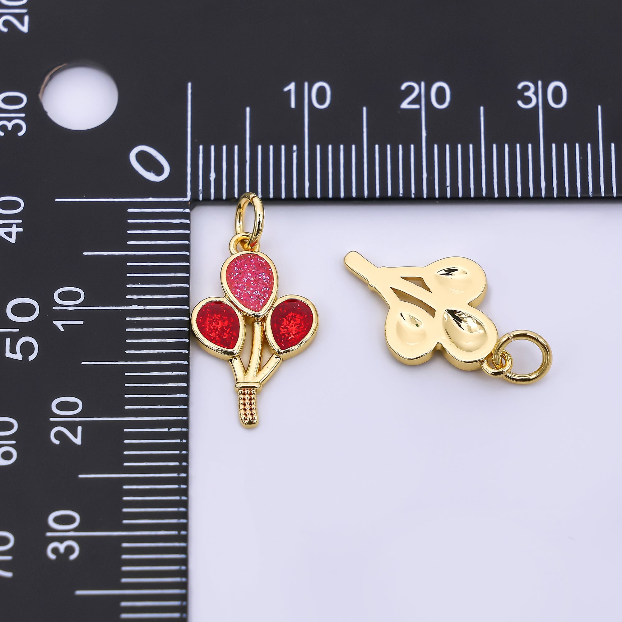 24K Gold Filled 17mm Red Crystal Quartz Triple Balloon Charm | AF-523