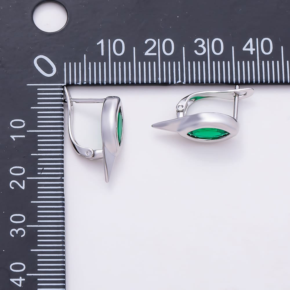 Silver 17mm Pink, Purple, Blue, Red, Green, Clear, AB, Black Marquise CZ Spiked English Lock Hoop Earrings | Earrings-01215 ~ Earrings-01222