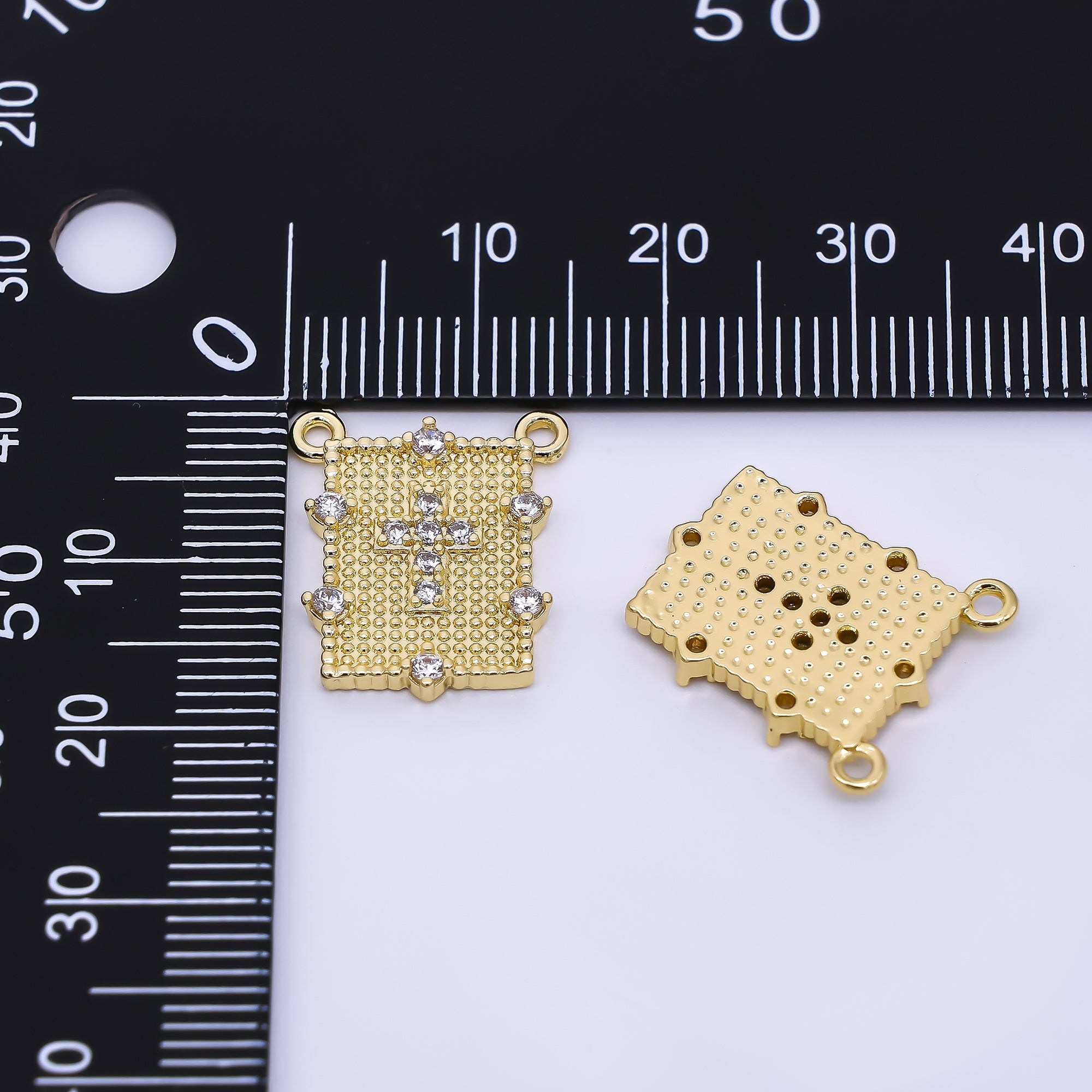 24K Gold Filled 17.5mm Micro Paved CZ Rectangle Cross Connector | Y-061