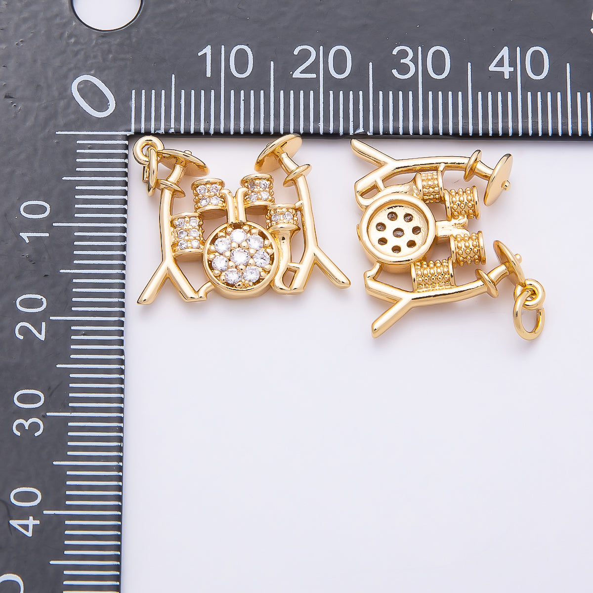 16K Gold Filled 20mm Micro Paved CZ Drum Kit Set Musical Instrument Charm | Charms-00862
