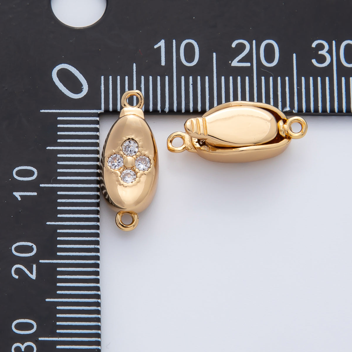 18K Gold Filled 17.5mm Round Embedded CZ Box Clasps Closure Finding | Z1462