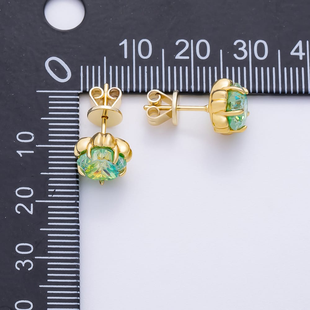 16K Gold Filled 17mm Blue, Purple, Green, Orange CZ Prong Bezel Flower Stud Earrings | Earrings-01239 ~ Earrings-01242
