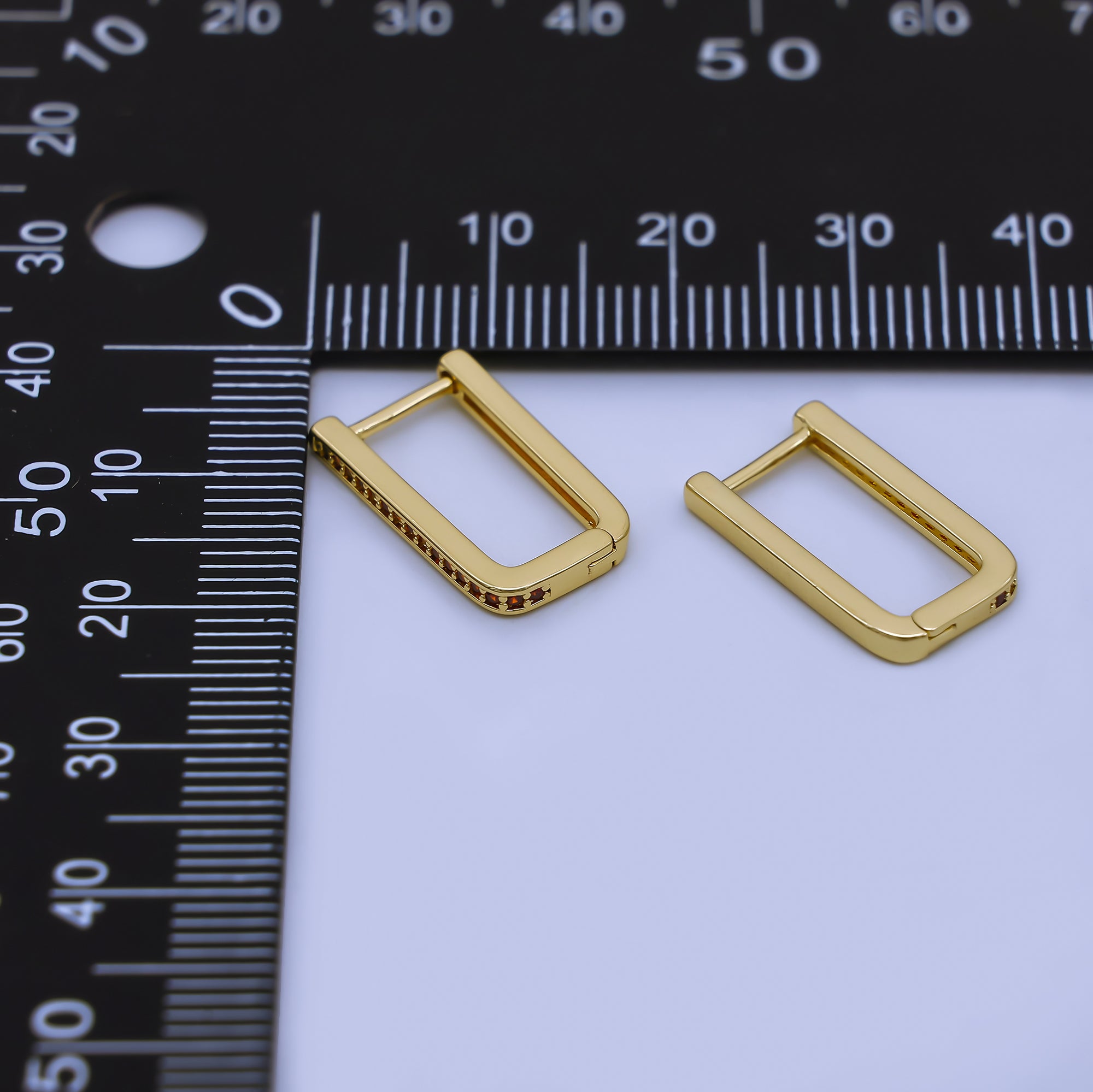 24K Gold Filled Micro Paved CZ Rectangular English Lock Hoops Earrings in Purple & Red | AJ-051