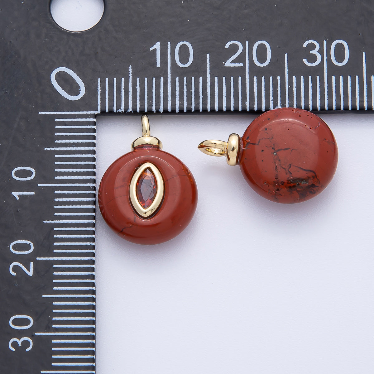 18K Gold Filled 18mm Red CZ Oval Flush Setting Round Ruffle Gemstone Drop Charm | AF1387