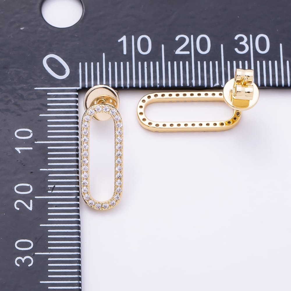 16K Gold Filled 17.5mm Clear Micro Paved CZ Open Oblong Stud Earrings | Earrings-01090