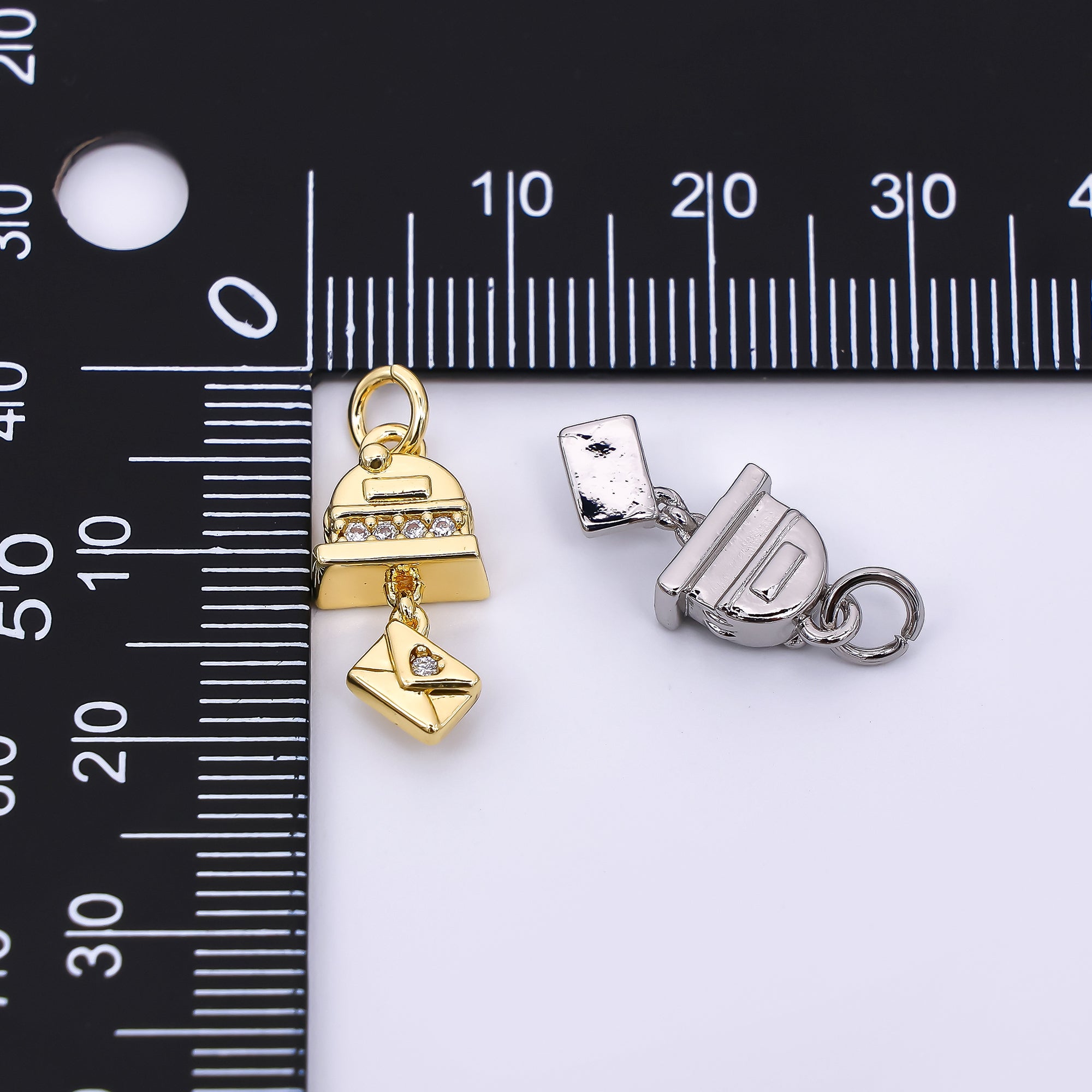 24K Gold Filled 17.5mm Micro Paved CZ Love Letter & Mailbox Drop Charm | M-675