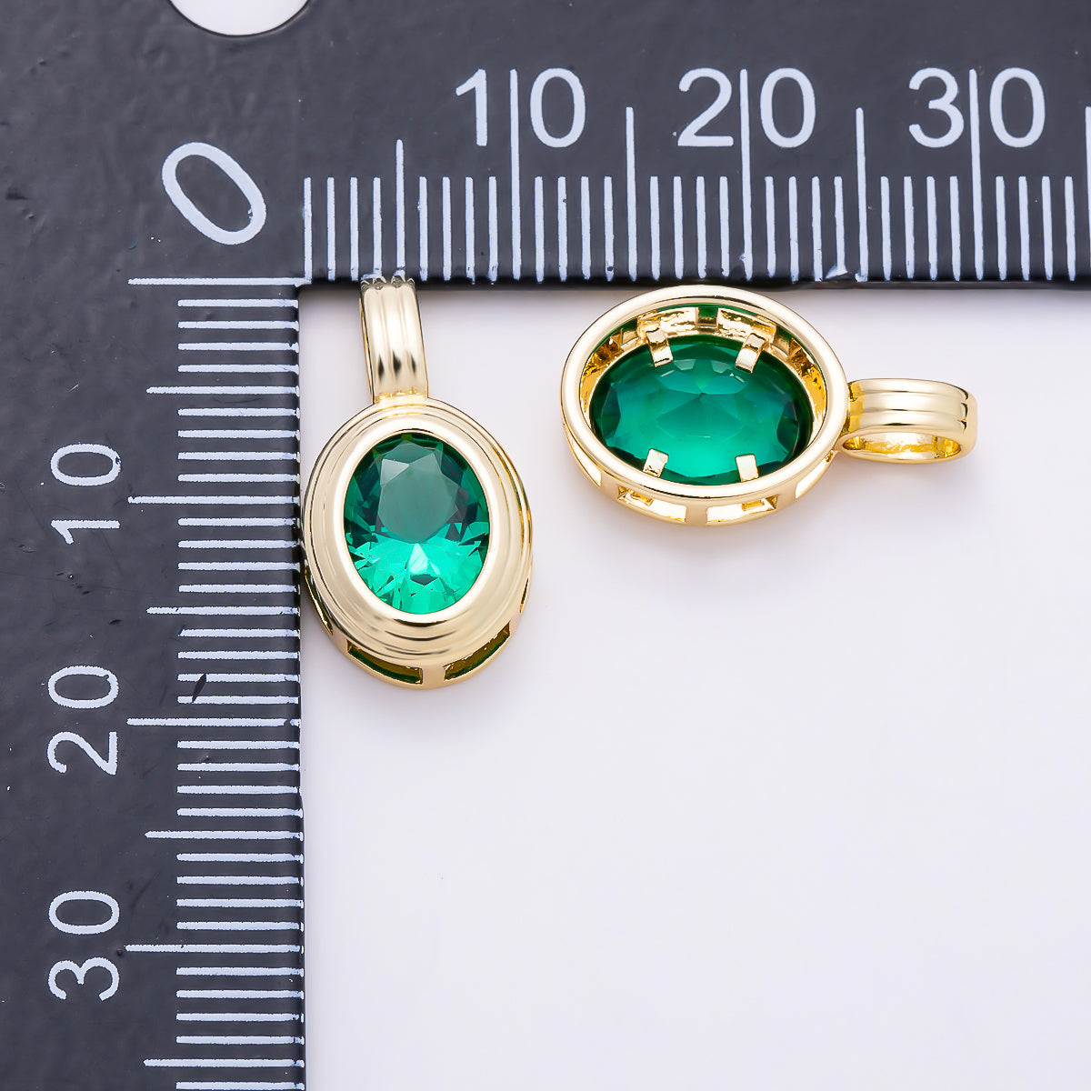 16K Gold Filled 18mm Oval Bezel CZ Birthstone Textured Bail Pendant | Charms-01700 - Charms-01711
