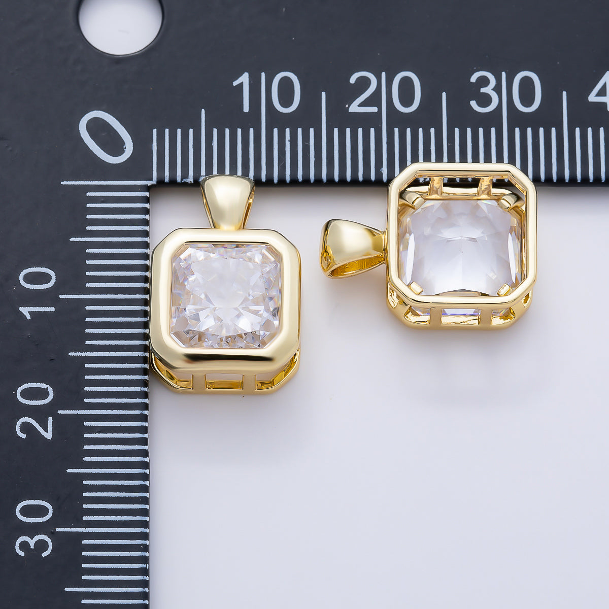 16K Gold Filled Clear CZ Baguette Round Hexagon Bezel Pendant in Gold & Silver | Charms-01081 ~ Charms-01096