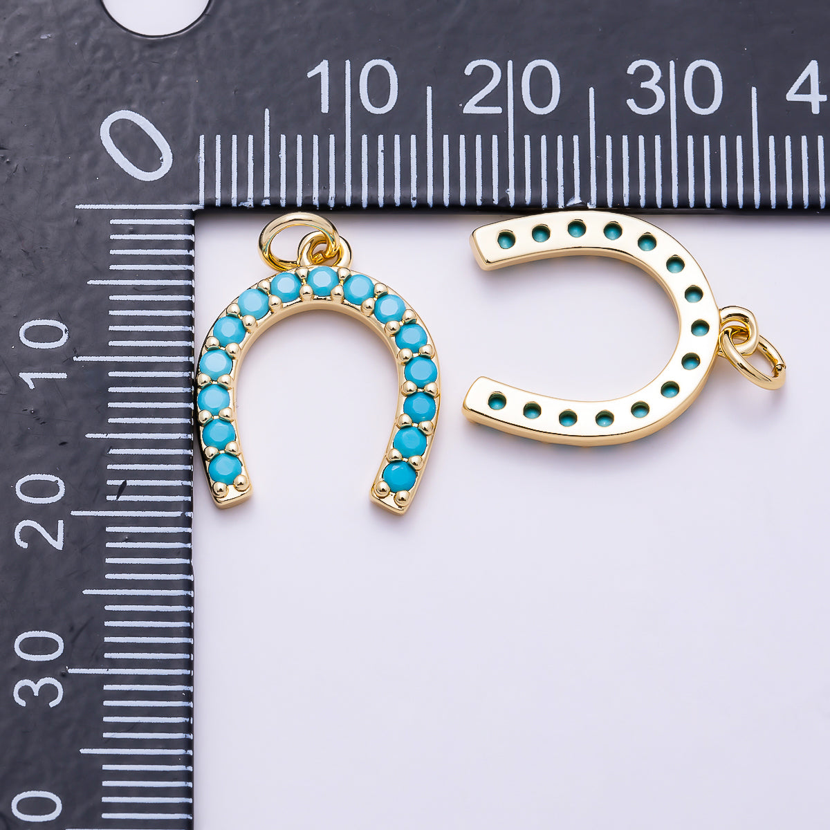 16K Gold Filled 18mm Turquoise Micro Paved Horseshoe Lucky Charm in Gold & Silver | Charms-02027 Charms-02028