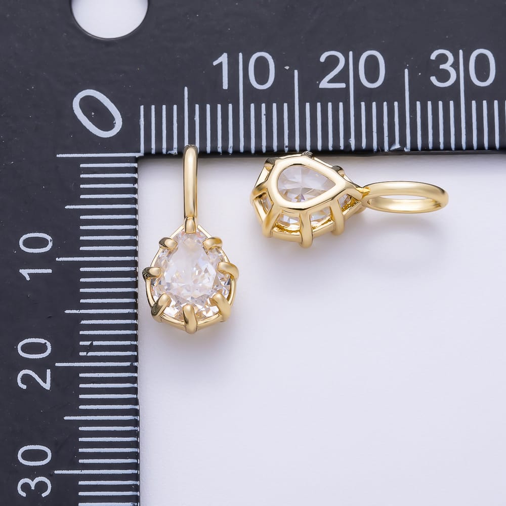 16K Gold Filled 18mm Teardrop Clear CZ Georgian Set Bezel Solitaire Pendant in Gold & Silver | Charms-02408 Charms-02409