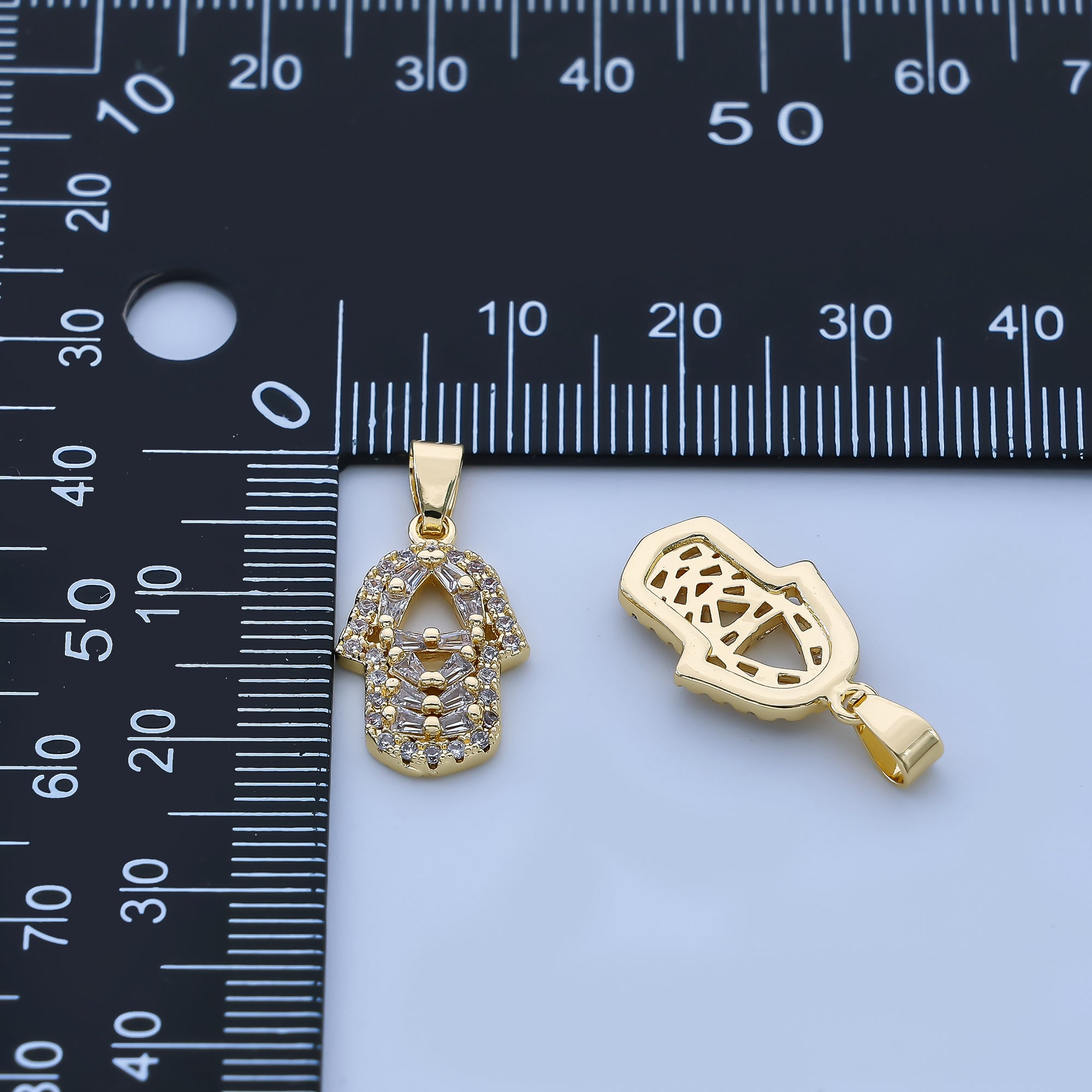 24K Gold Filled 18mm Micro Paved CZ The Hamsa Hand of Fortune Pendant | AH-525