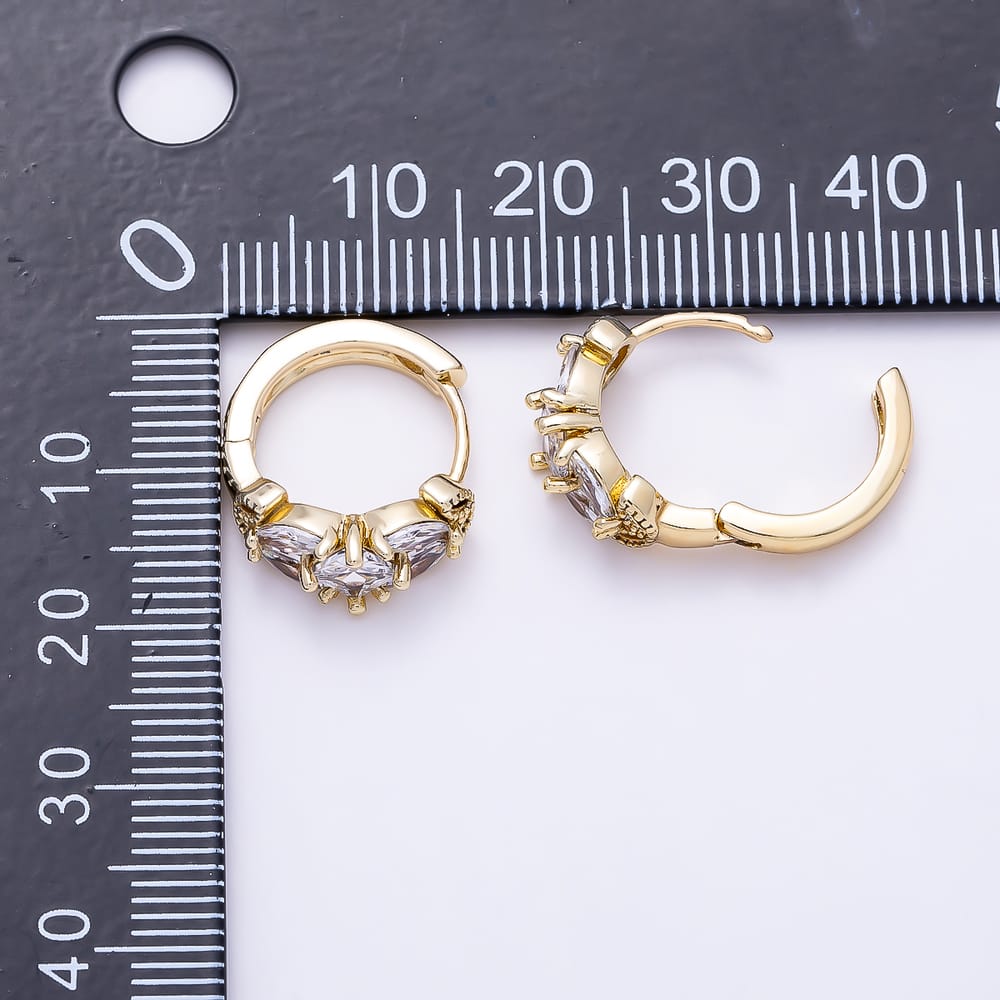14K Gold Filled 15mm Clear CZ Marquise Rhombus Cluster Huggie | Earrings-01109