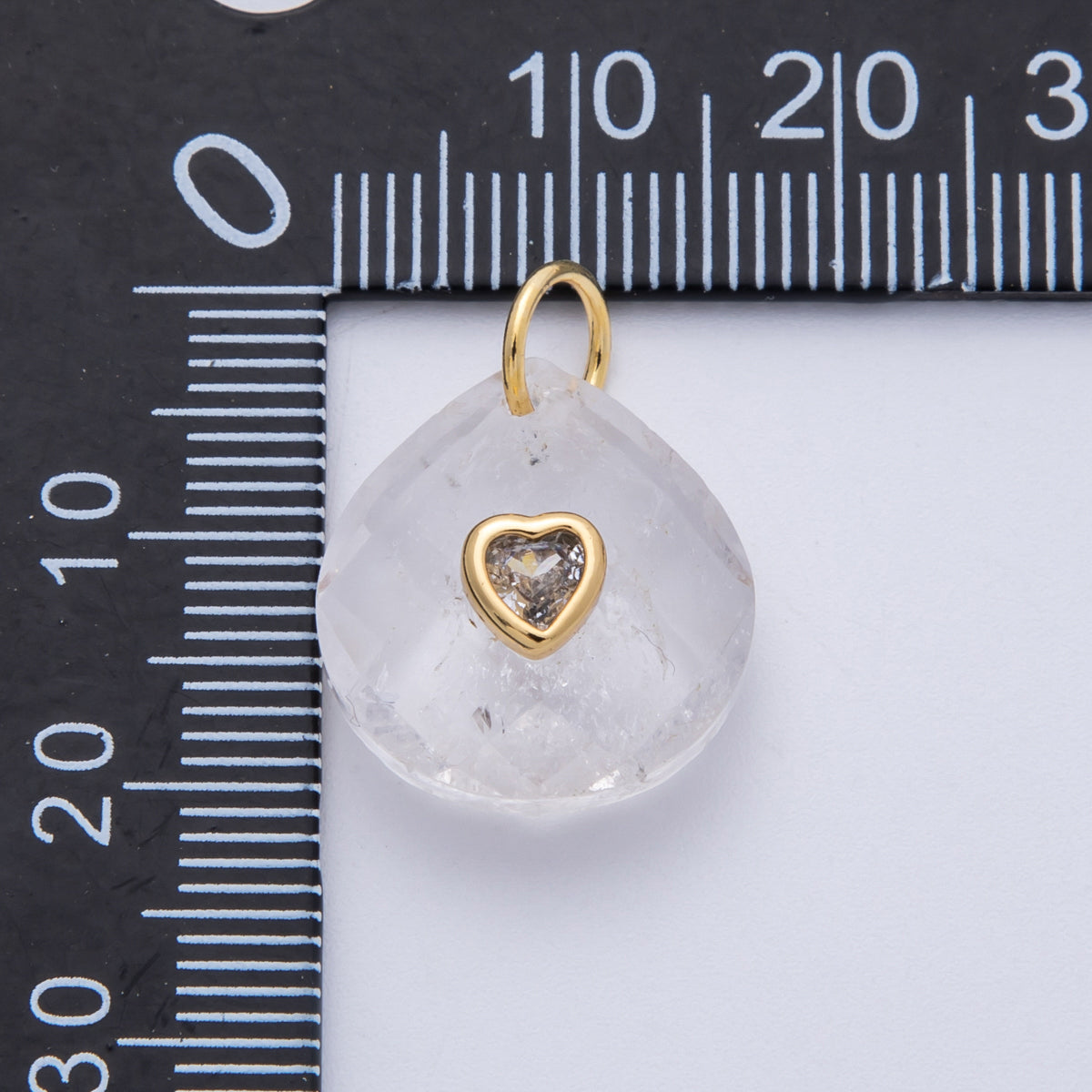 18K Gold Filled 17.8mm Heart Embedded Natural Gemstone Teardrop Charm | CHARMS-00002-CHARMS-00014