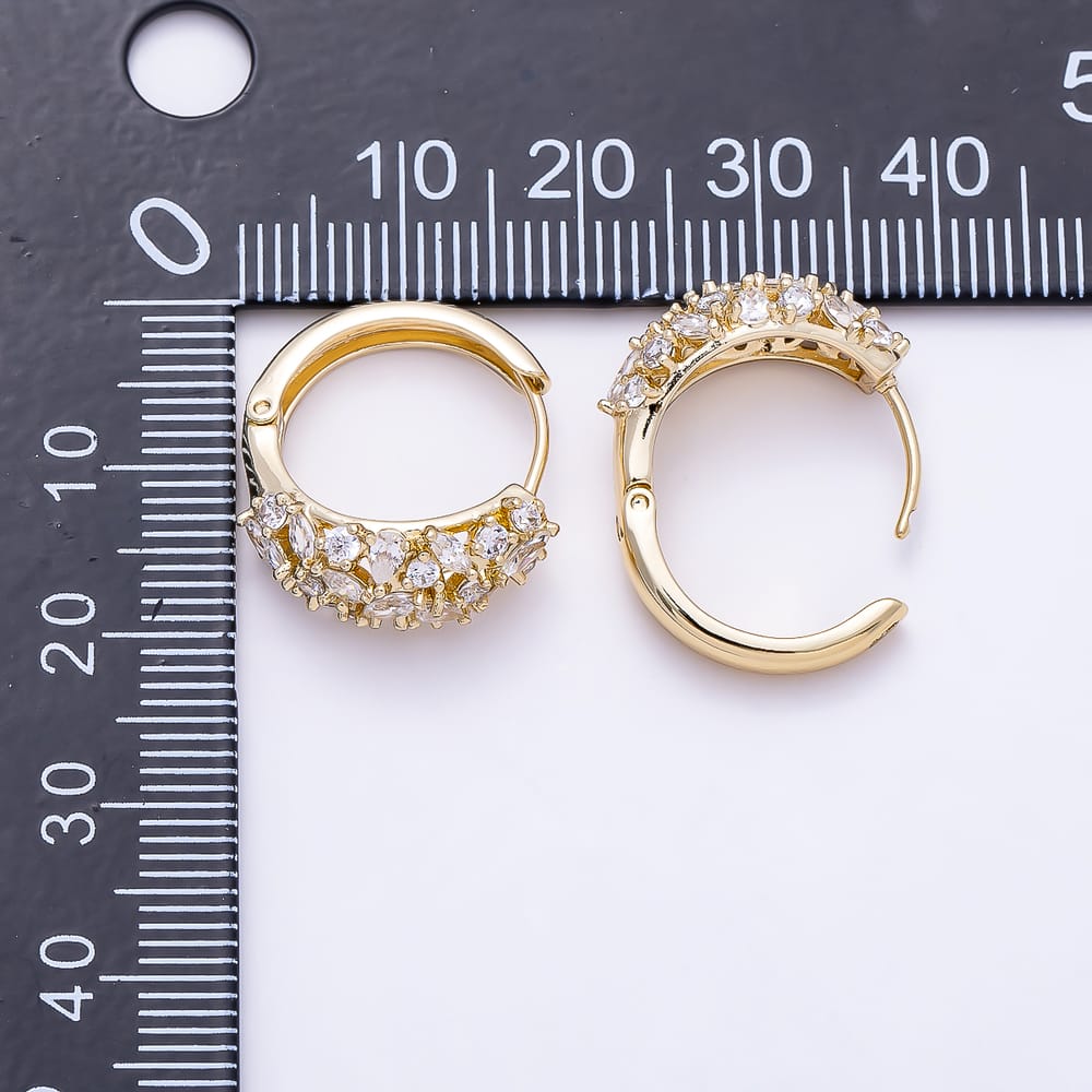 14K Gold Filled 20mm Clear CZ Marquise Round Cluster Dome Huggie Hoop Earrings | Earrings-01120