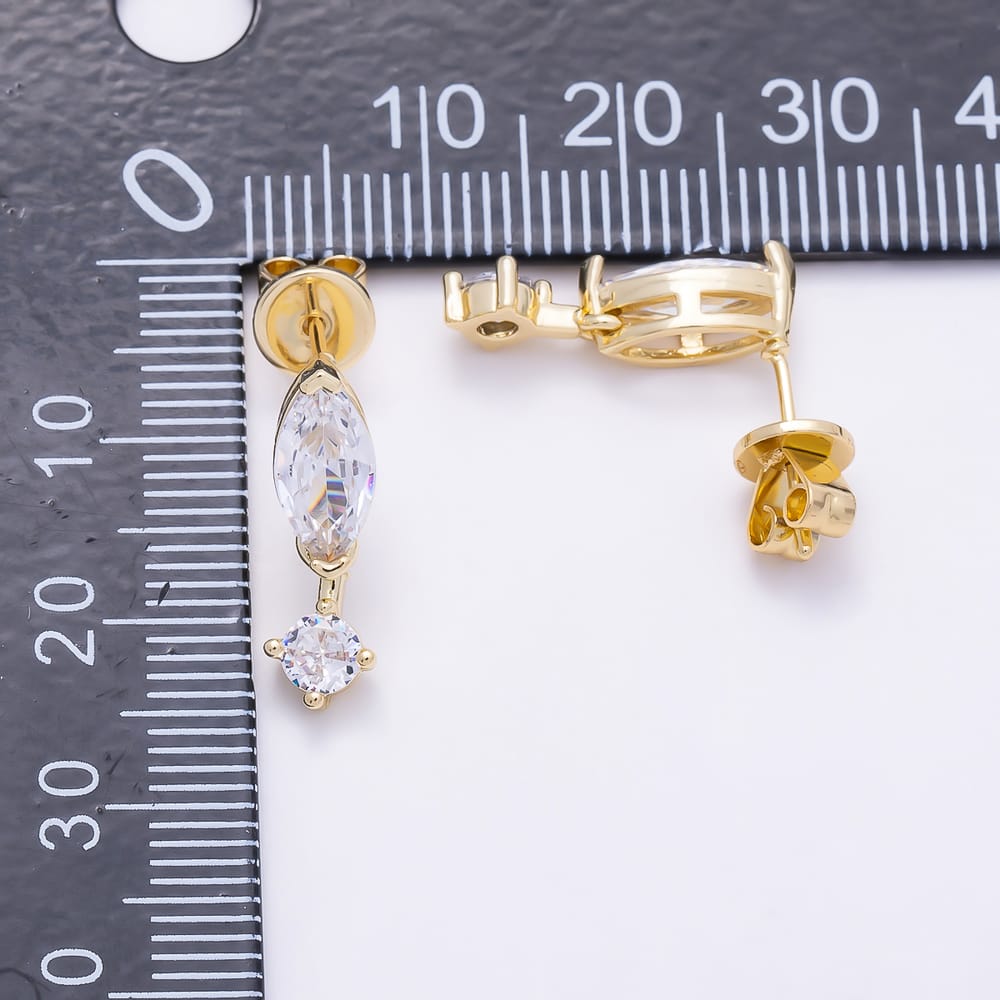 16K Gold Filled 18mm Marquise and Round Clear CZ Drop Stud Earrings | Earrings-01051 - Earrings-01052