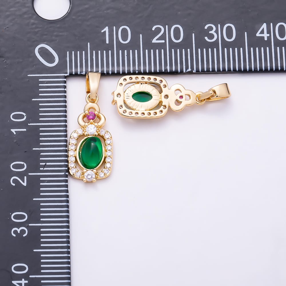 16K Gold Filled 18mm Green Agate Cabochon Micro Paved CZ Bezel Oval Pendant | Charms-02346 Charms-02347
