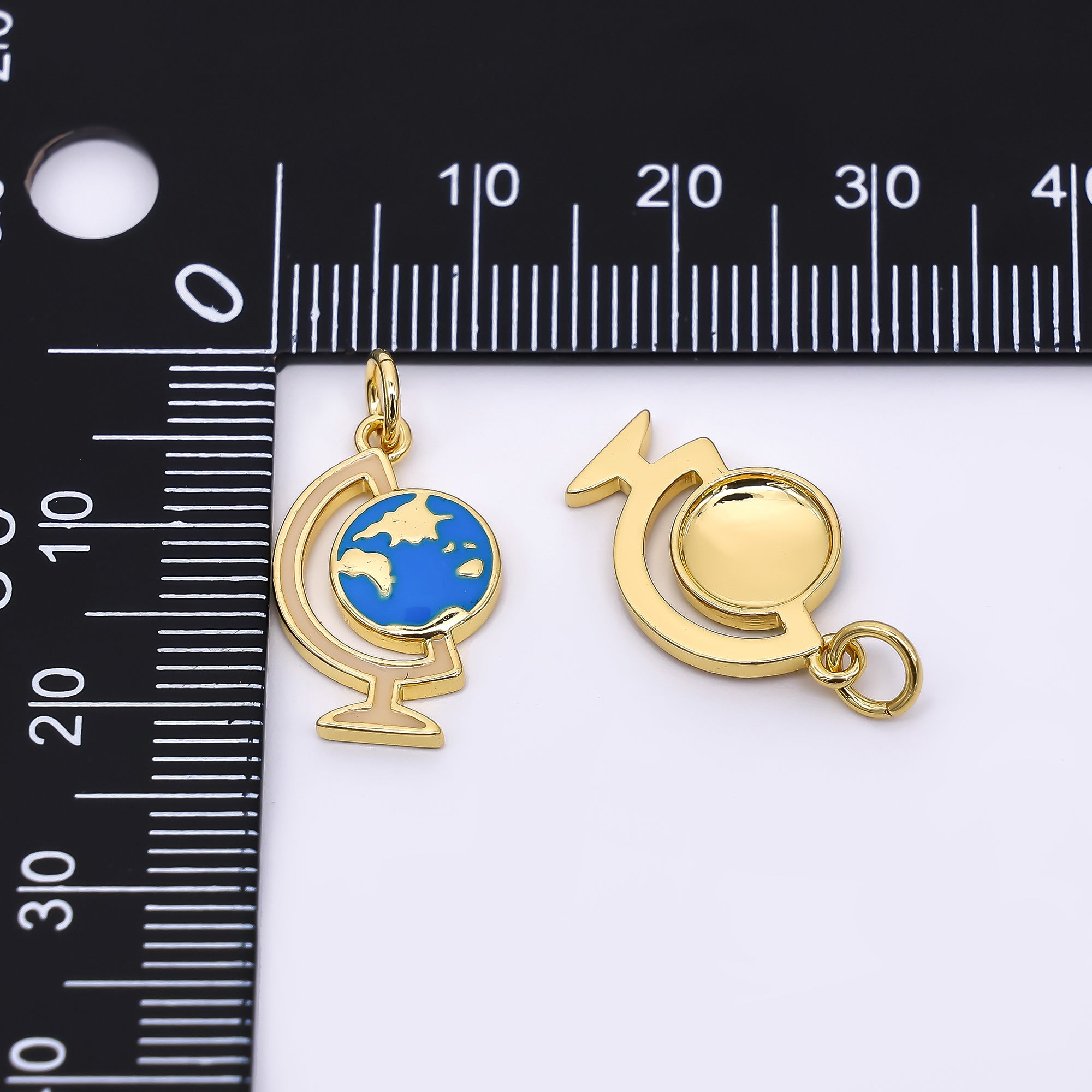 24K Gold Filled 18mm Enamel Art World Globe Map Charm | AF-522