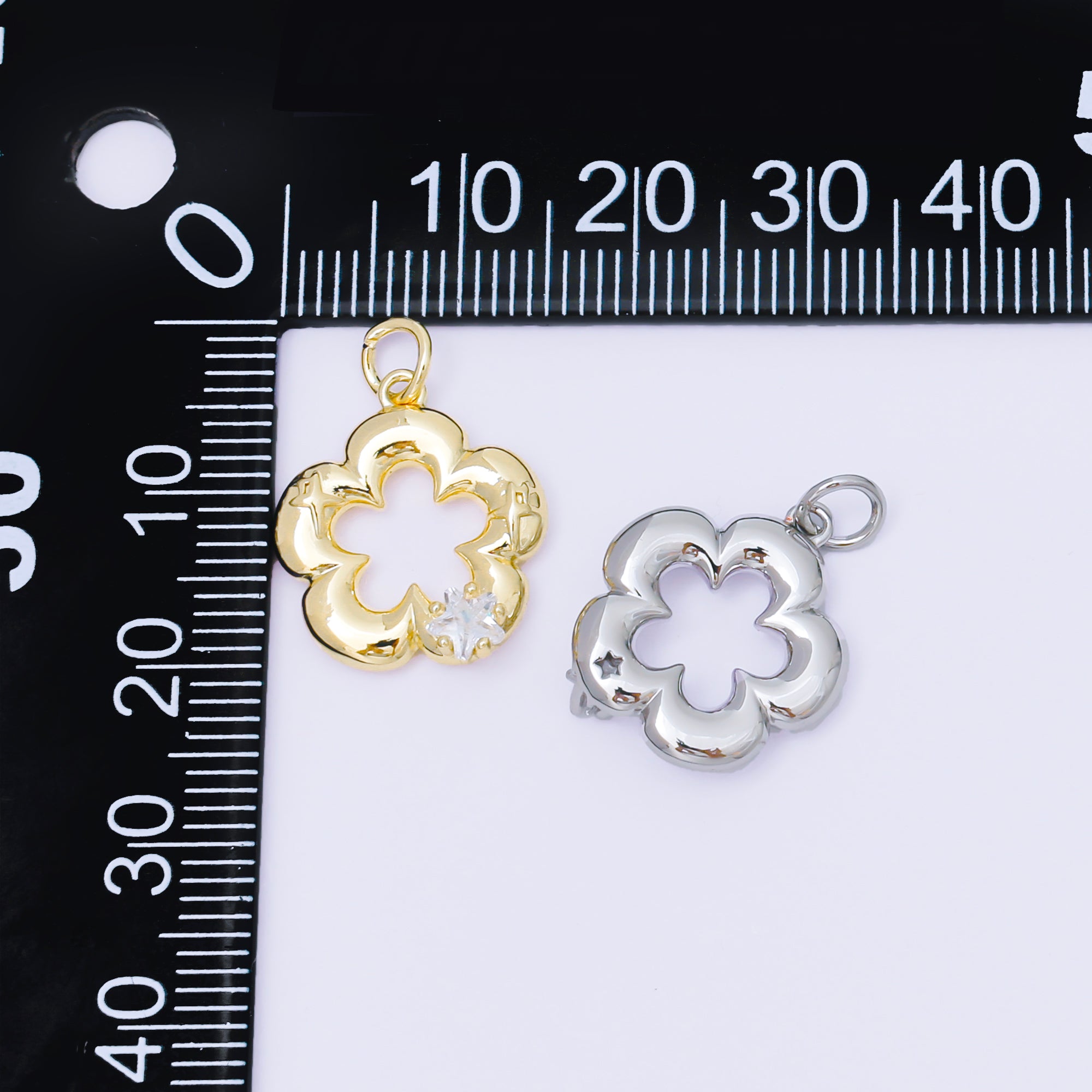 24K Gold Filled 18mm Star-Shaped CZ Dainty Lily Flower Charm in Gold & Silver | AF1254
