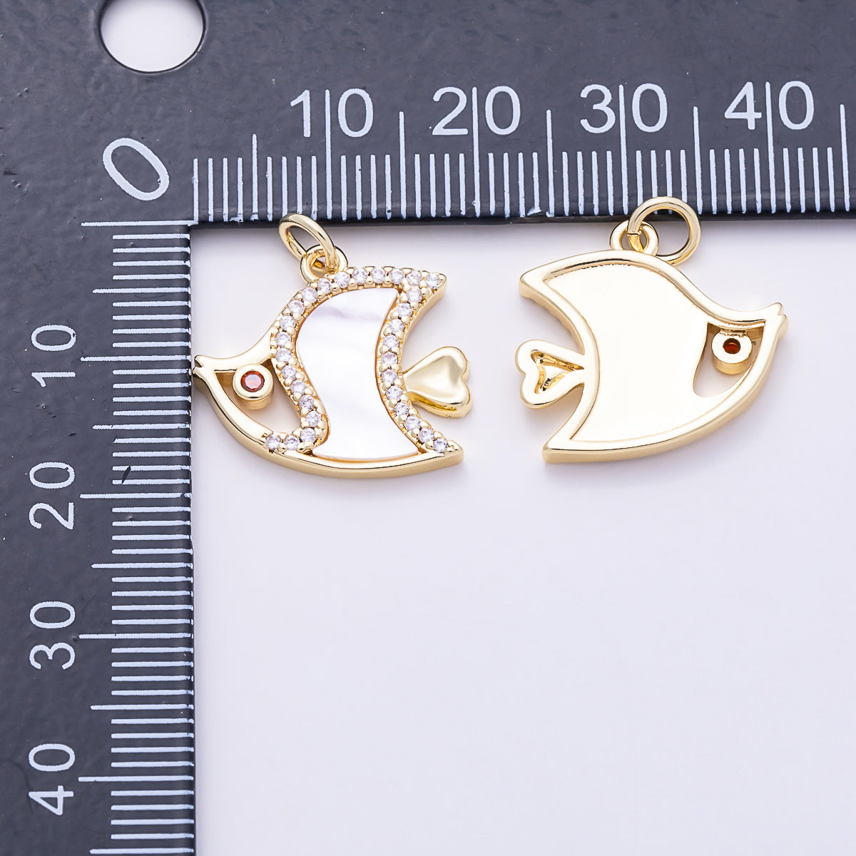 16K Gold Filled 18mm Clear Micro Paved CZ Ocean Tropical Angel Fish Charm | Charms-02035 - Charms-02036