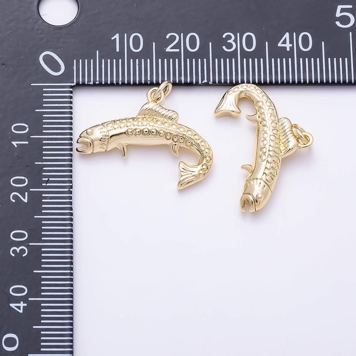 16K Gold Filled 24mm 3D Textured Curved Fish Ocean Charm | Charms-01633