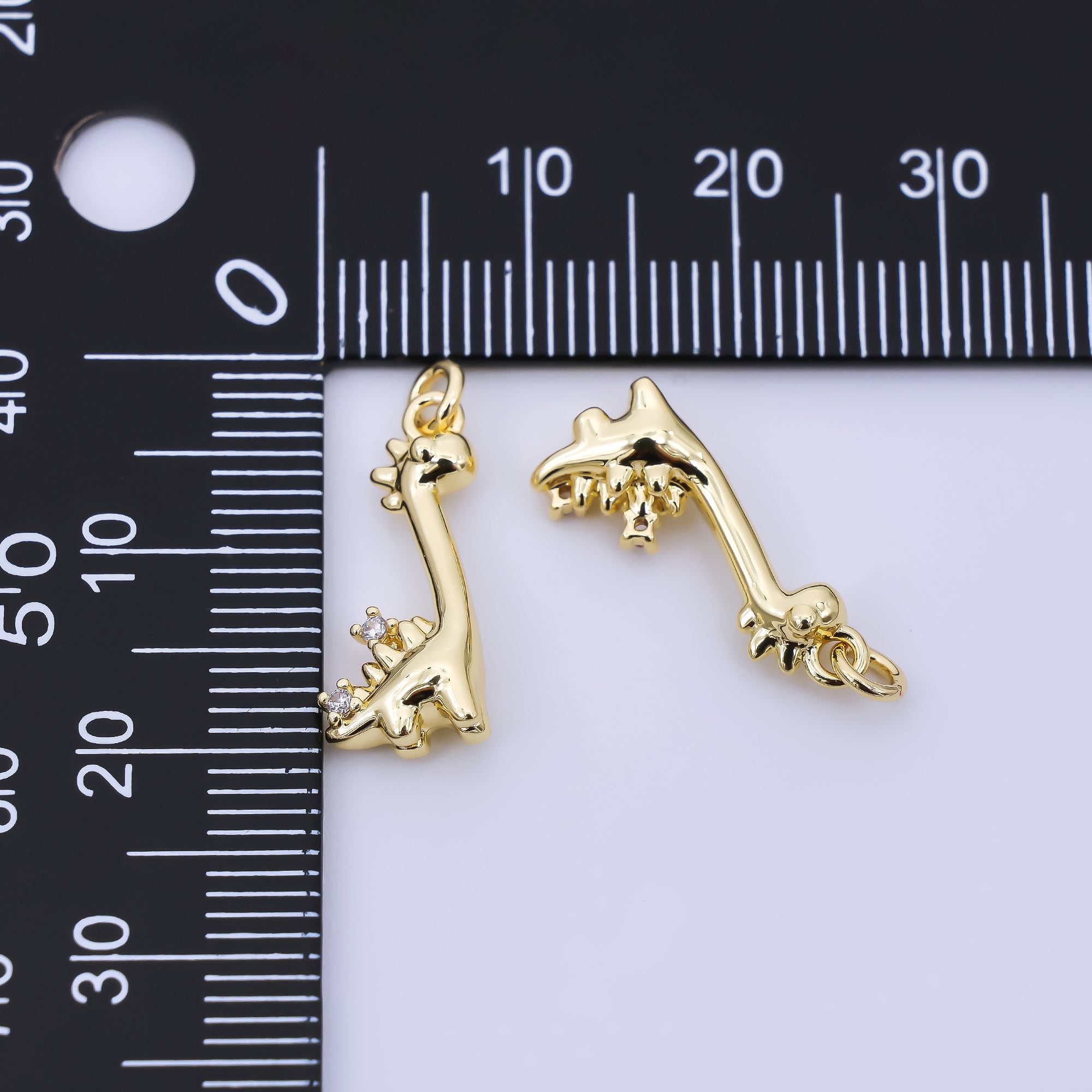 24K Gold Filled 18mm Twin Round CZ Ancient Brontosaurus Dinosaur Charm | AJ396