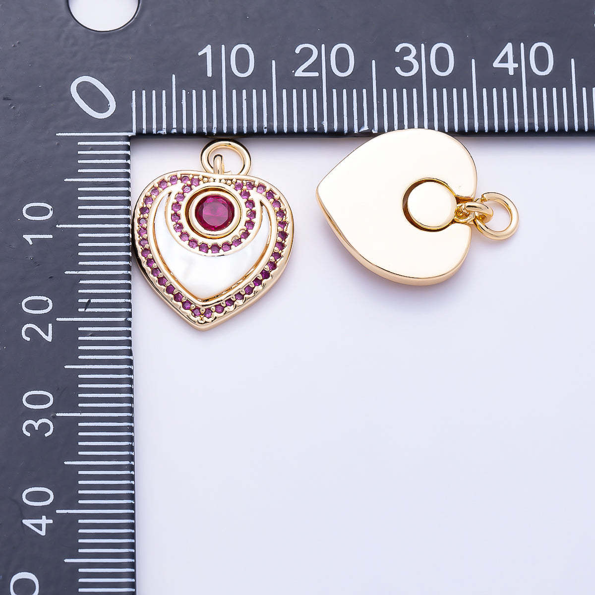 16K Gold Filled 18mm Fuchsia, Clear Micro Paved CZ Shell Pearl Heart Charm | Charms-01501 Charms-01502