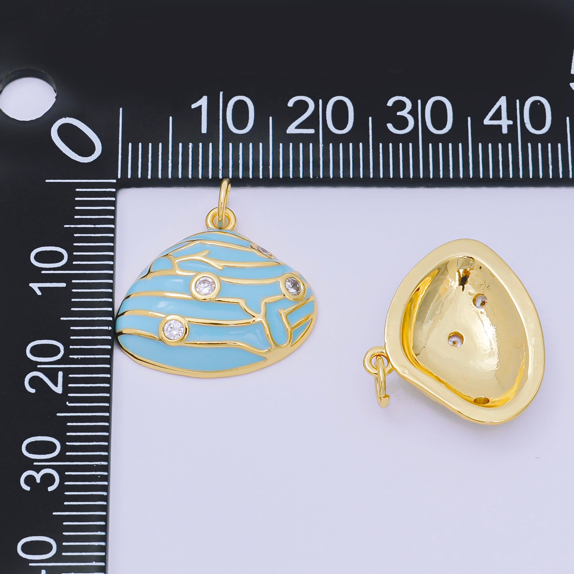 24K Gold Filled 18mm Round CZ Enamel Art Ocean Rock Coral Charm in Red, Pink, & Green | D-166 D-126 D-240