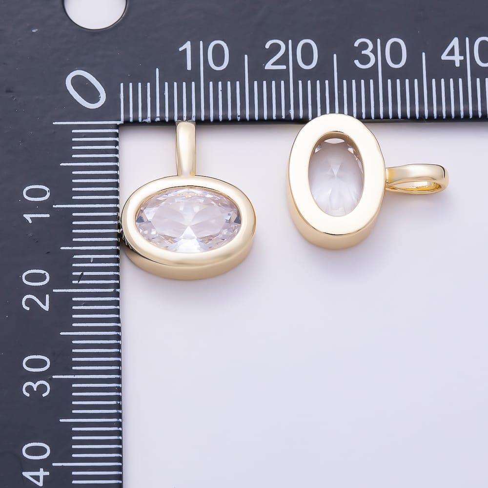 16K Gold Filled 18mm Oval Cut Solitaire Clear CZ Bezel Set Pendant | Charms-02107 - Charms-02108