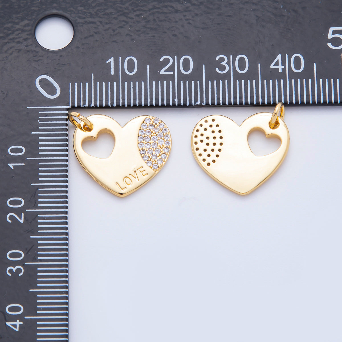 18K Gold Filled 18mm Micro Paved CZ Open Heart in Heart with Love Transcript Charm | N601