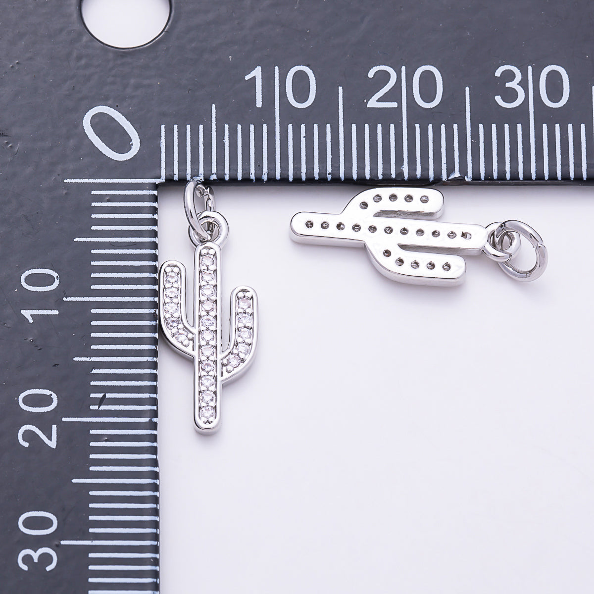 Silver 18mm Micro Paved CZ Cactus Plant Floral Charm | Charms-01572