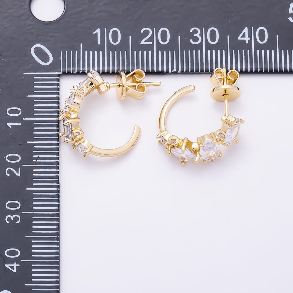 16K Gold Filled 21mm Mixed Cut Clear CZ C-Hoop Stud Earrings | Earrings-01044 - Earrings-01045