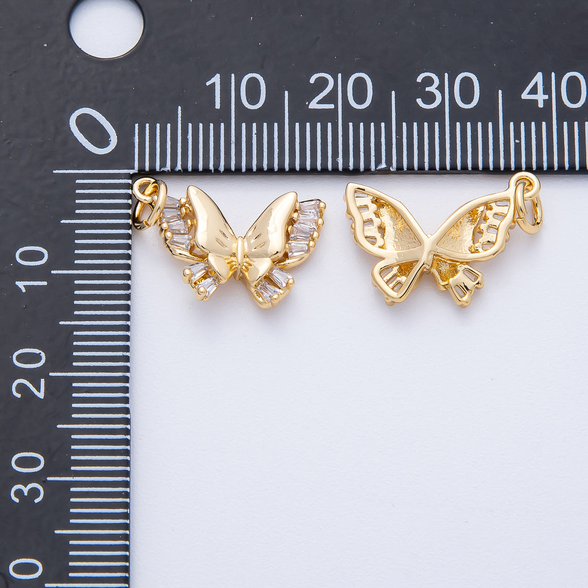 18K Gold Filled 18mm Clear Baguette CZ Butterfly Mariposa Wings Animal Charm | AK185