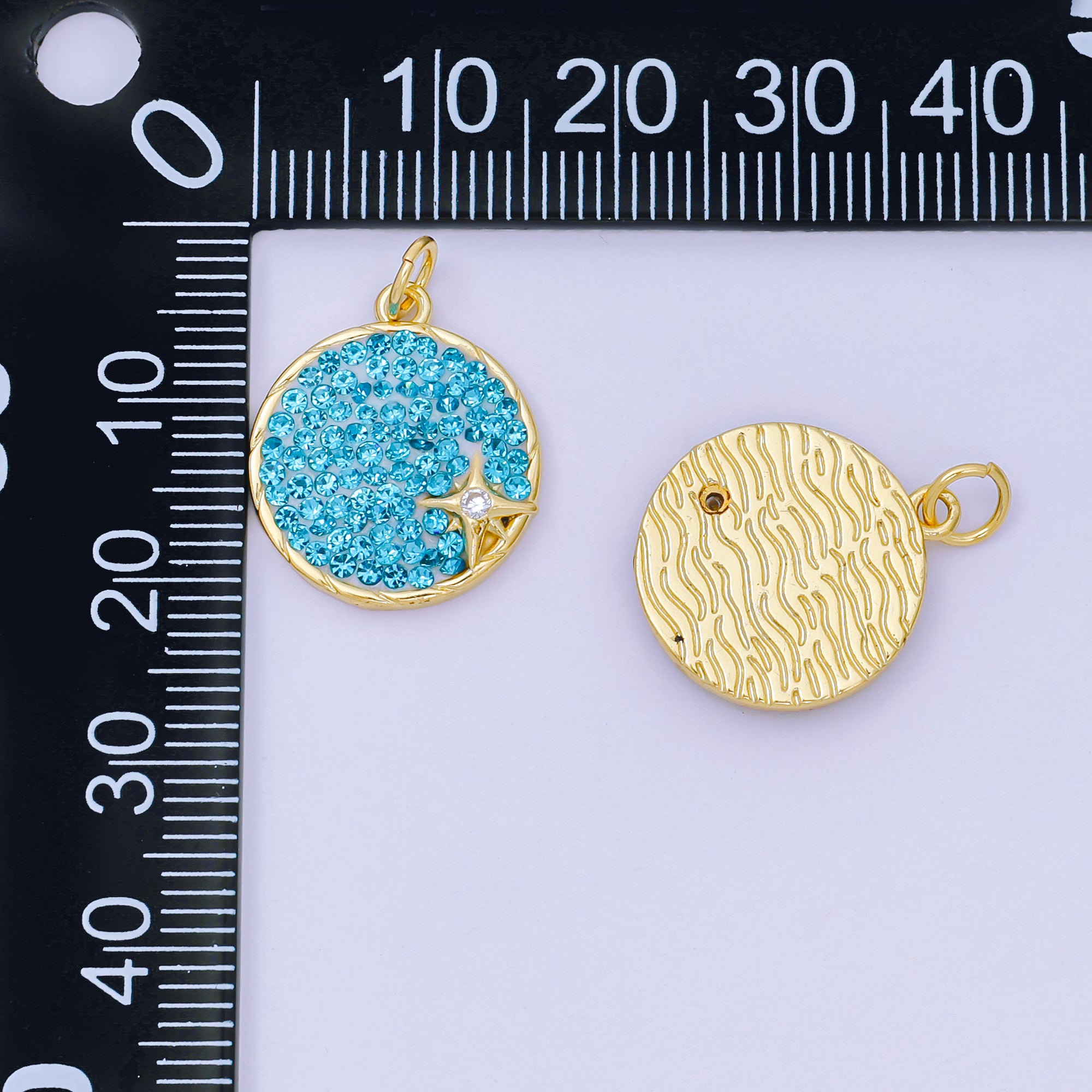 24K Gold Filled 18mm Blue & Red Micro Paved CZ Stars & Moon Constellations Charm | AH-672