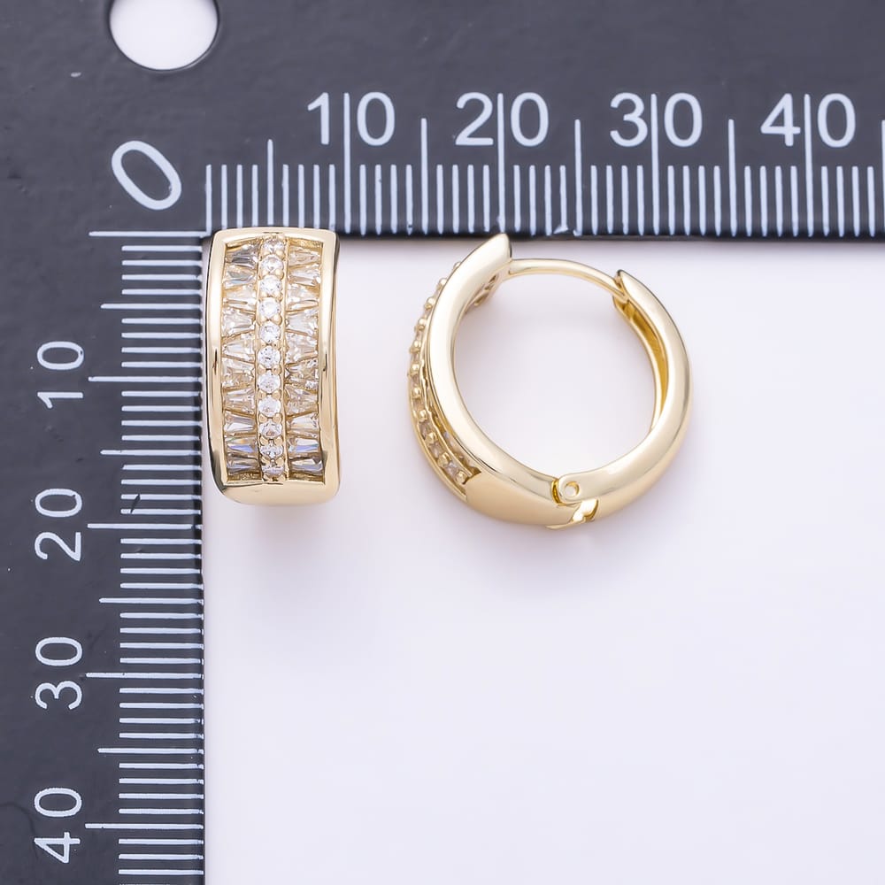 14K Gold Filled 18mm Clear, Multicolor Baguette Micro Paved CZ Triple Band Hoop Earrings | Earrings-01142 Earrings-01143