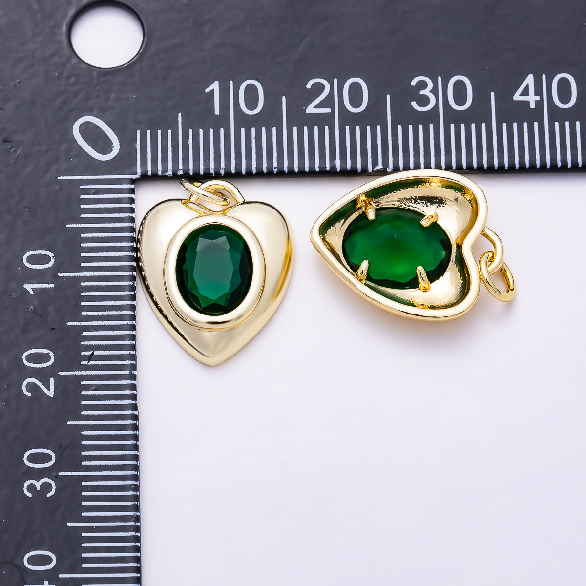 16K Gold Filled 18mm Emerald, Turquoise, and Clear Oval Faceted CZ Puffy Heart Pendant | Charms-01921 - Charms-01923