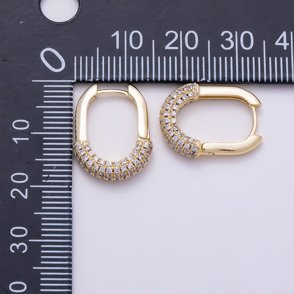 16K Gold Filled 18mm Micro Paved CZ U-Shaped Oblong Hoop Earrings | Earrings-01102