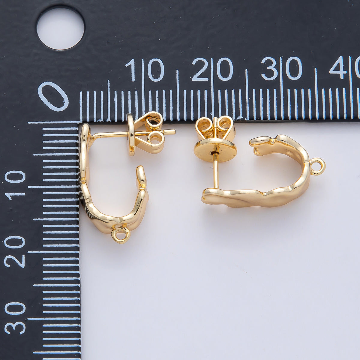 18K Gold Filled 18mm Hammered Molten Drop J-Shaped Hoop Earring Findings in Gold & Silver | Z1640