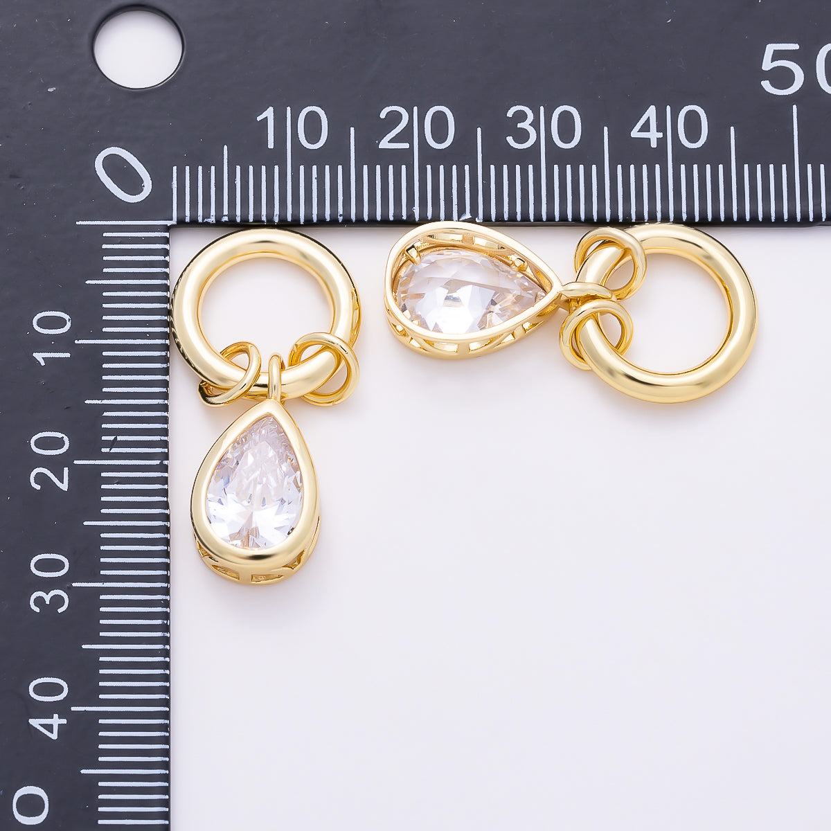 16K Gold Filled 18mm Clear CZ Bezel-Set Teardrop Mini Dangle Charm | Charms-01909