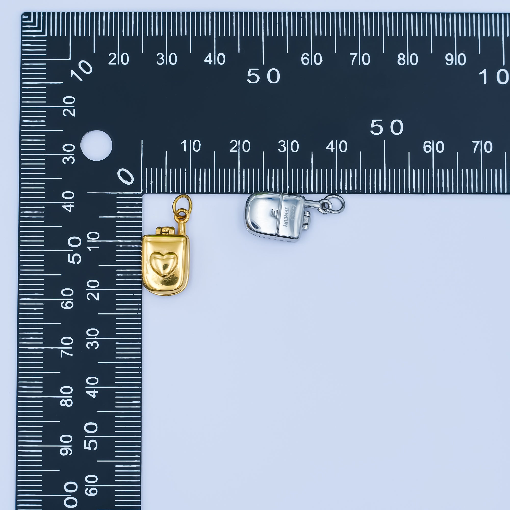 Stainless Steel Vintage Heart Flip Phone Charm in Gold & Silver | P726