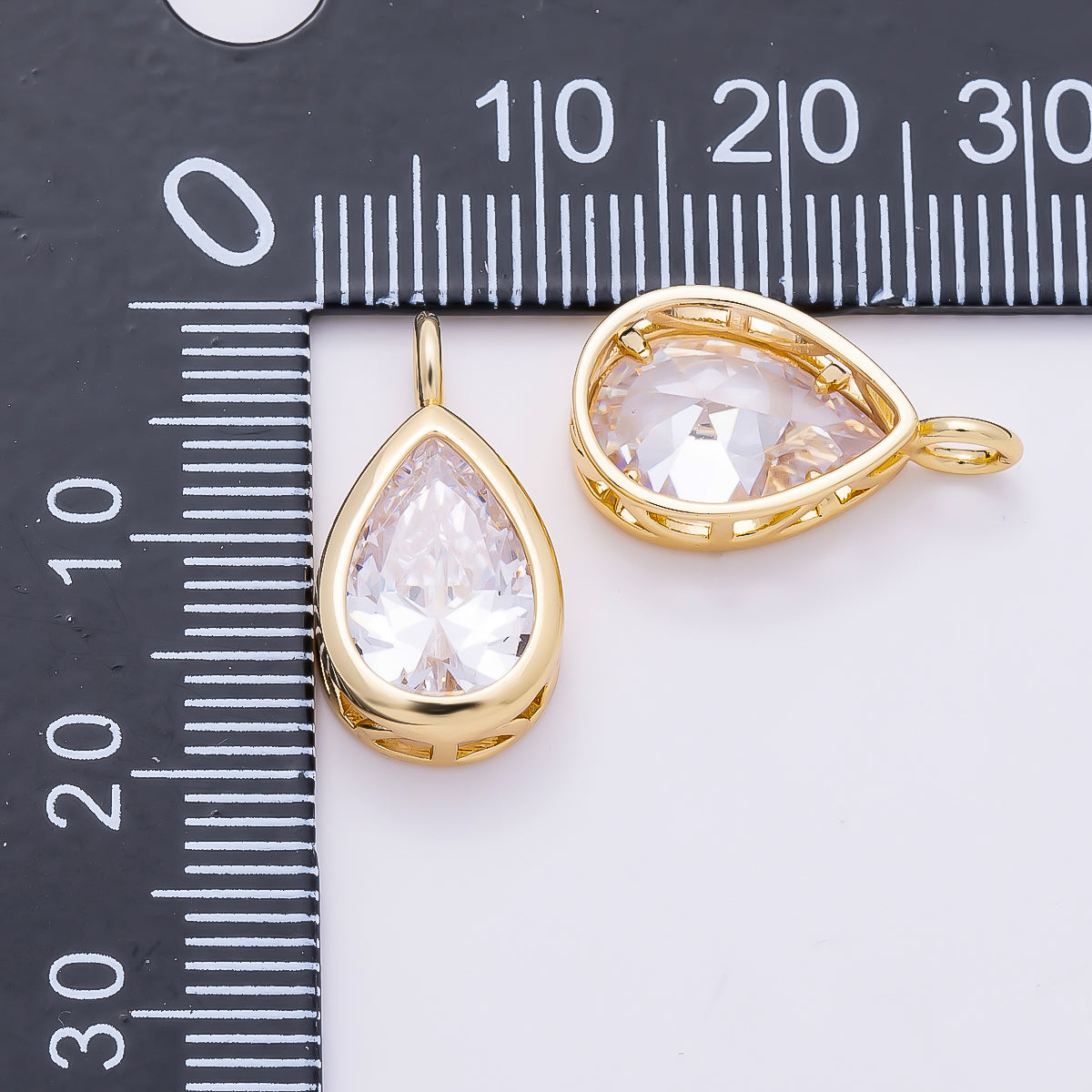 16K Gold Filled 18.5mm Teardrop CZ Bezel Solitaire Pendant in Gold & Silver | Charms-01376 Charms-01377